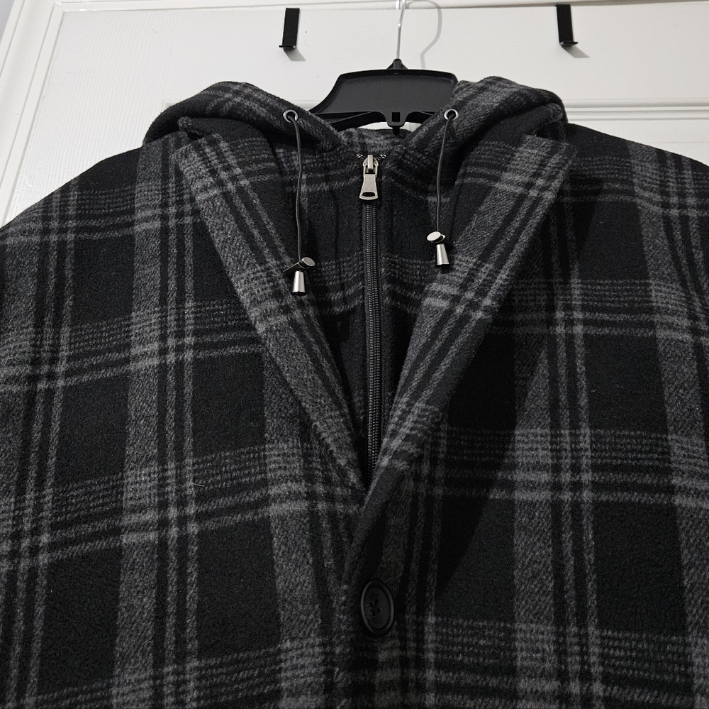Men's 2 For 1 Plaid Hooded Overcoat - 3XL (See Description)